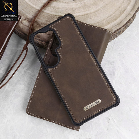 Samsung Galaxy S26 Ultra Cover - Brown - CaseMe Premium High Quality Deattachable Super Magnetic Flip Case With Card Holding Slots
