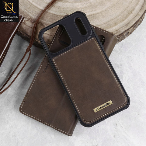 iPhone 17 Pro Max Cover - Brown - CaseMe Premium High Quality Deattachable Super Magnetic Flip Case With Card Holding Slots