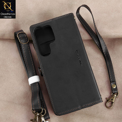 Samsung Galaxy S25 Ultra Cover - Black - aseMe Samsung  RFID Blocking Zipper Wallet Leather Case with Crossbody Strap