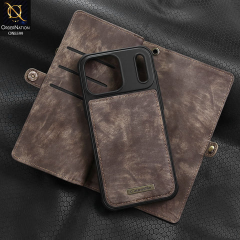 iPhone 17 Pro Max Cover - Brown - New Premium CaseMe  Detachable Folio Zipper Purse Leather Wallet Case with 8 Card Slots