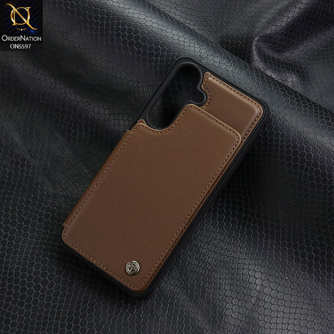 Samsung Galaxy S25 FE Cover - Brown - CaseMe Premium Wallet Case with RFID Blocking & Kickstand Black