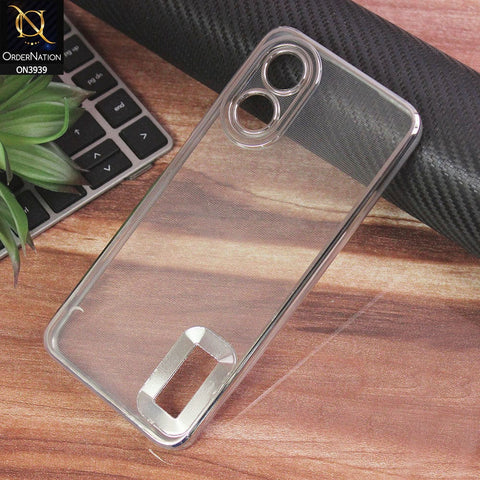 Oppo A17 Cover - Silver - Soft Silicone Colour Borders Logo Hole Camera Protection Case