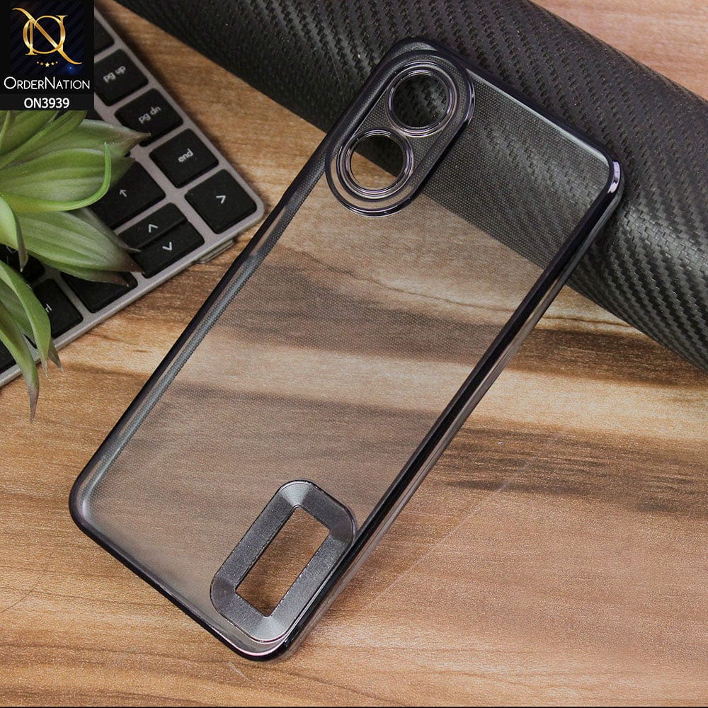 Oppo A17 Cover - Black - Soft Silicone Colour Borders Logo Hole Camera Protection Case