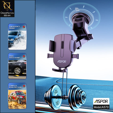 ASPOR A570 Car Phone Holder – 360° Rotatable Telescopic Suction Cup Mount for Dashboard & Windshield, Universal Mobile Stand