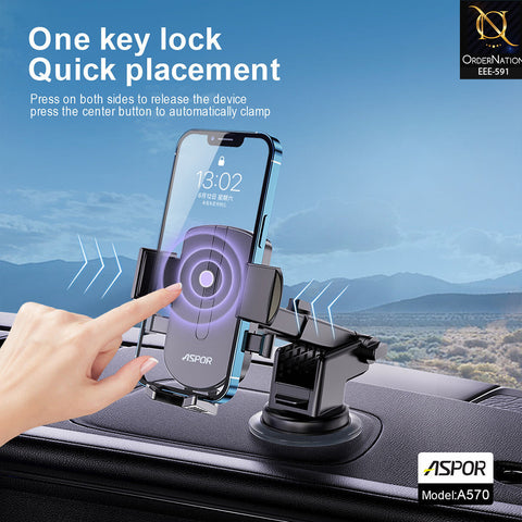 ASPOR A570 Car Phone Holder – 360° Rotatable Telescopic Suction Cup Mount for Dashboard & Windshield, Universal Mobile Stand