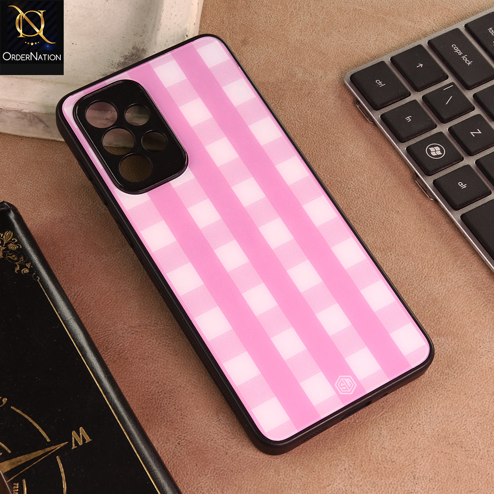 Samsung Galaxy A33 5G Cover - Pink Checkered Plaid Premium Tempered Glass Phone Case | Shockproof Protective Cover