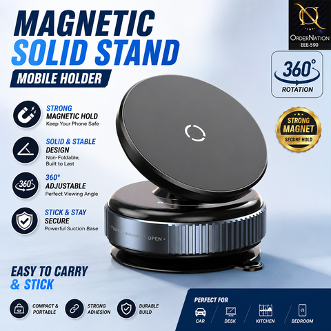 SpeedX SX-M02 Magnetic Car Phone Holder – 360° Rotatable Vacuum Suction Mount, Universal Mobile Stand for Dashboard & Smooth Surfaces