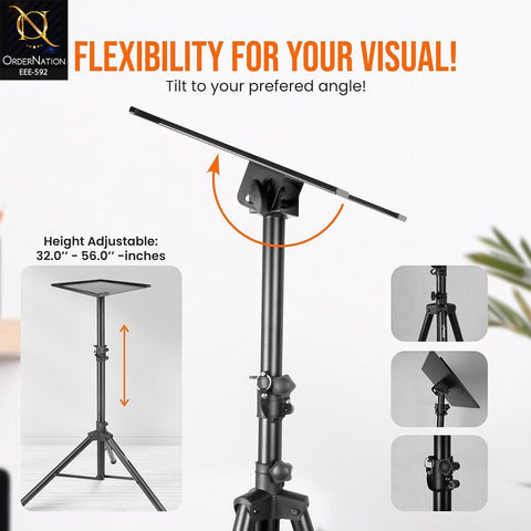 Portable Adjustable Laptop & Projector Tripod Stand 28–41 Inch – Foldable Heavy Duty Stable Stand with Tray for Laptop, Projector & DJ Equipment