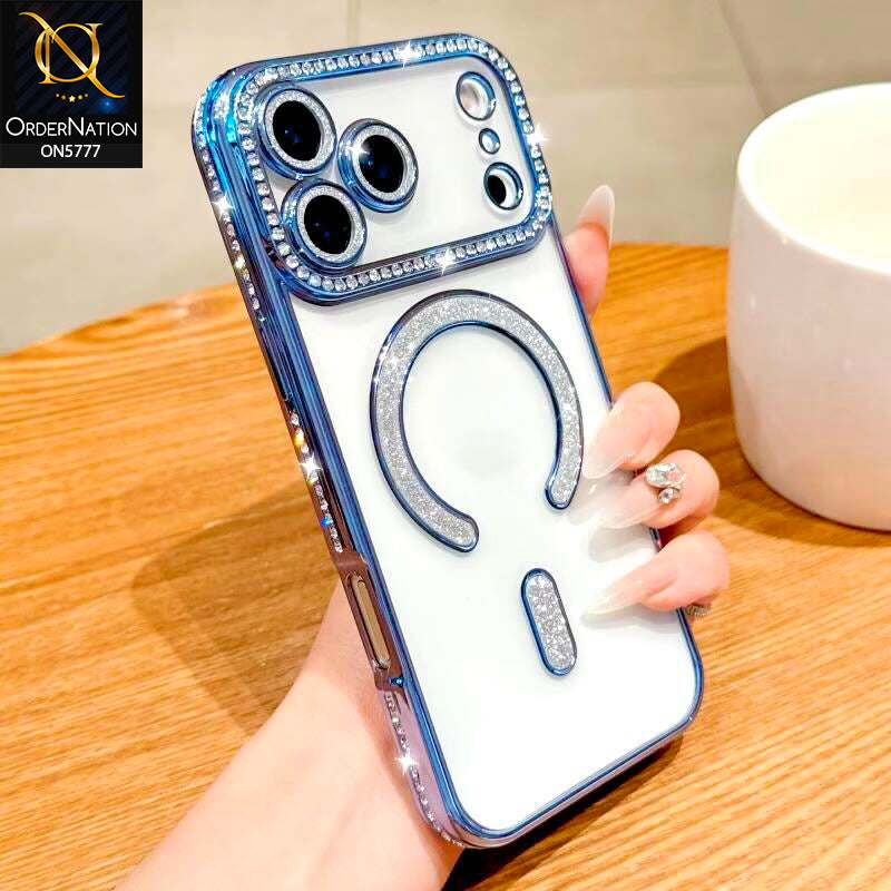 iPhone 17 Pro Max Cover - Sky Blue - New Diamond Blingy Magsafe Clear Case