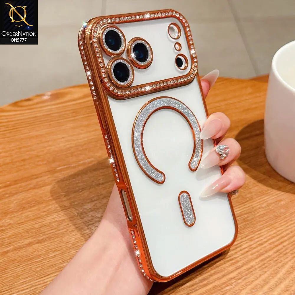 iPhone 17 Pro Cover - Orange - New Diamond Blingy Magsafe Clear Case