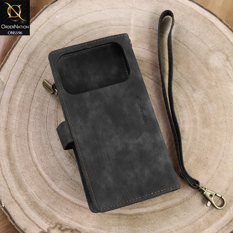 iPhone 17 Pro Max Cover - Black -  CaseMe Premium Vintage Leather Folio Zipper Wallet Case with Magnetic Closure and 7 Card Slots