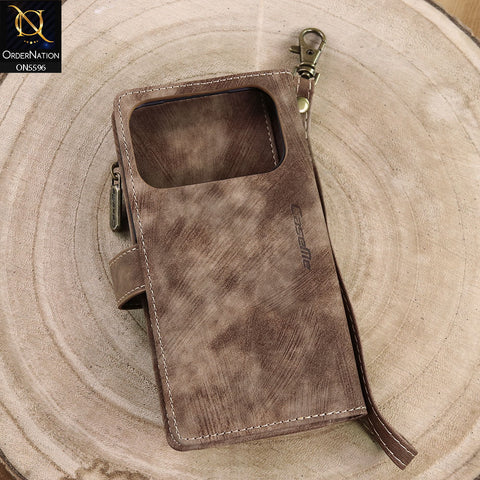 iPhone 17 Pro Max Cover - Brown -  CaseMe Premium Vintage Leather Folio Zipper Wallet Case with Magnetic Closure and 7 Card Slots