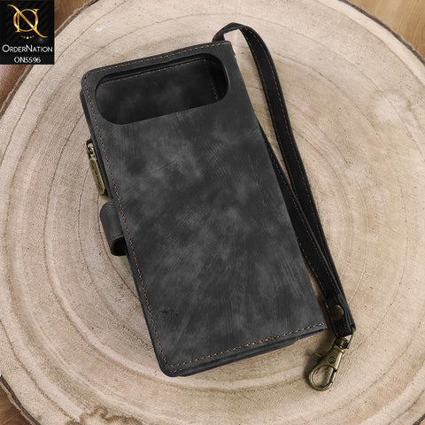 iPhone 17 Air Cover - Black -  CaseMe Premium Vintage Leather Folio Zipper Wallet Case with Magnetic Closure and 7 Card Slots