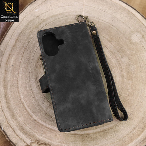 iPhone 17 Cover - Black -  CaseMe Premium Vintage Leather Folio Zipper Wallet Case with Magnetic Closure and 7 Card Slots