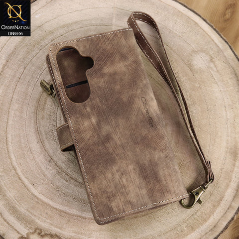Samsung Galaxy S25 FE Cover - Brown -  CaseMe Premium Vintage Leather Folio Zipper Wallet Case with Magnetic Closure and 7 Card Slots