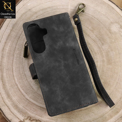 Samsung Galaxy S26 Plus Cover - Black -  CaseMe Premium Vintage Leather Folio Zipper Wallet Case with Magnetic Closure and 7 Card Slots