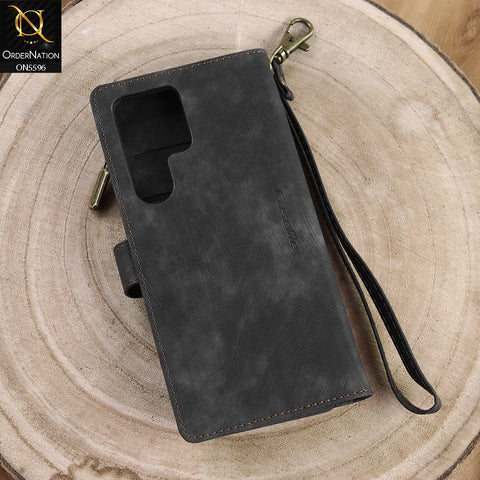 Samsung Galaxy S25 Ultra  Cover - Black -  CaseMe Premium Vintage Leather Folio Zipper Wallet Case with Magnetic Closure and 7 Card Slots