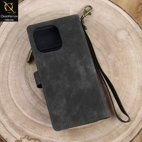iPhone 16 Pro Max Cover - Black -  CaseMe Premium Vintage Leather Folio Zipper Wallet Case with Magnetic Closure and 7 Card Slots