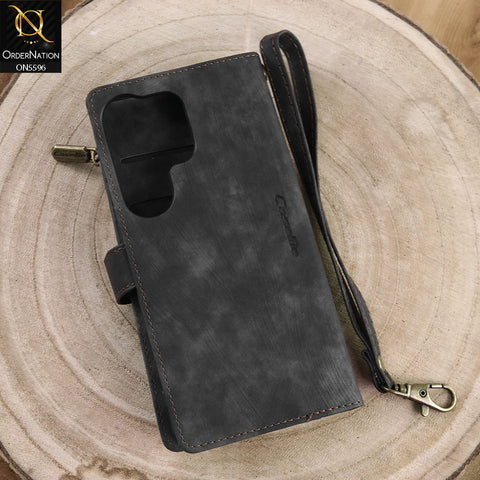 Samsung Galaxy S26 Ultra Cover - Black -  CaseMe Premium Vintage Leather Folio Zipper Wallet Case with Magnetic Closure and 7 Card Slots