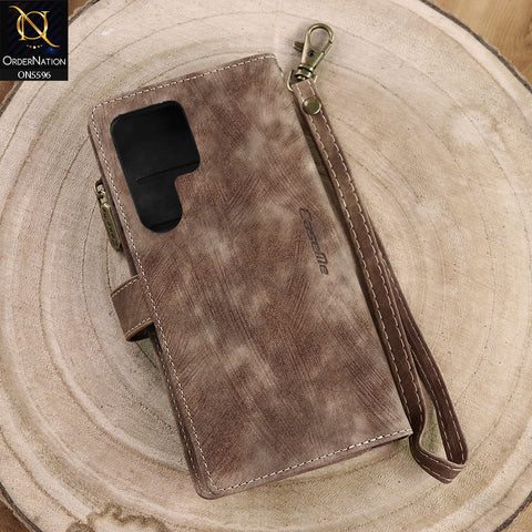 Samsung Galaxy S24 Ultra Cover - Brown -  CaseMe Premium Vintage Leather Folio Zipper Wallet Case with Magnetic Closure and 7 Card Slots