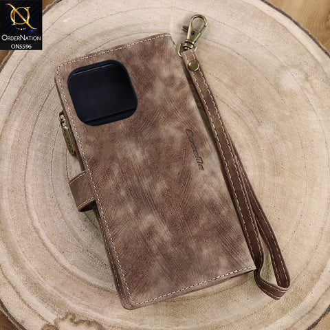 iPhone 16 Pro Max Cover - Brown -  CaseMe Premium Vintage Leather Folio Zipper Wallet Case with Magnetic Closure and 7 Card Slots