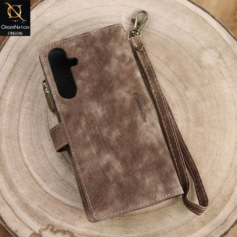Samsung Galaxy A35 Cover - Brown -  CaseMe Premium Vintage Leather Folio Zipper Wallet Case with Magnetic Closure and 7 Card Slots