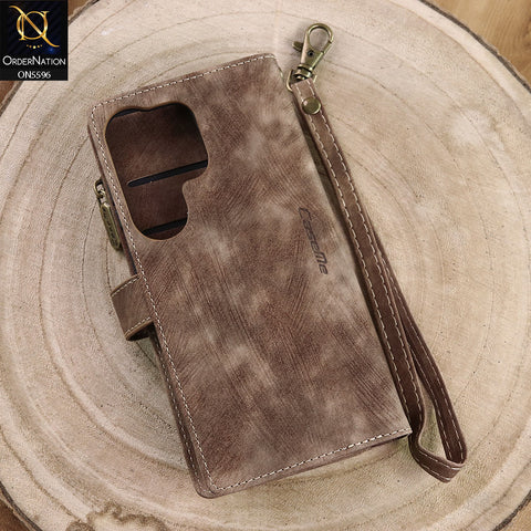 Samsung Galaxy S26 Ultra Cover - Brown -  CaseMe Premium Vintage Leather Folio Zipper Wallet Case with Magnetic Closure and 7 Card Slots