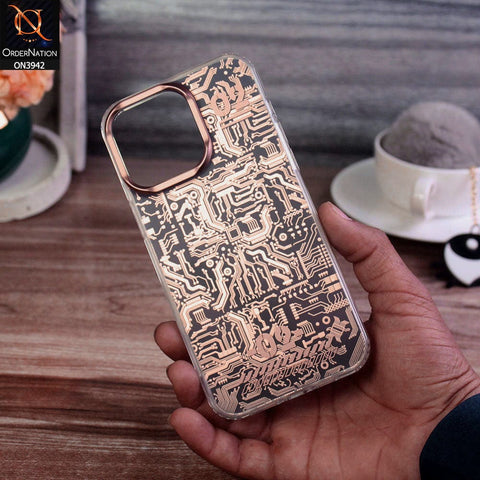 iPhone 14 Pro Max Cover - Golden - Isell Q-Series Gold Plated Circuit Board Design PC TPU Case
