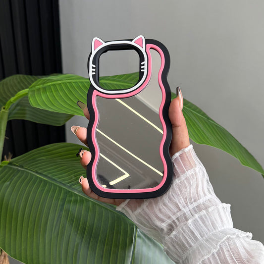 Infinix Hot 50i Cover- Black - Cute 3D Cartoon Soft Silicone Mirror Case