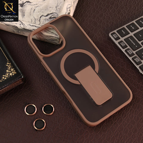 iPhone 16 Pro Max Cover - Brown - Hybrid Phone Case with Foldable Stand Camera Protection & Lens