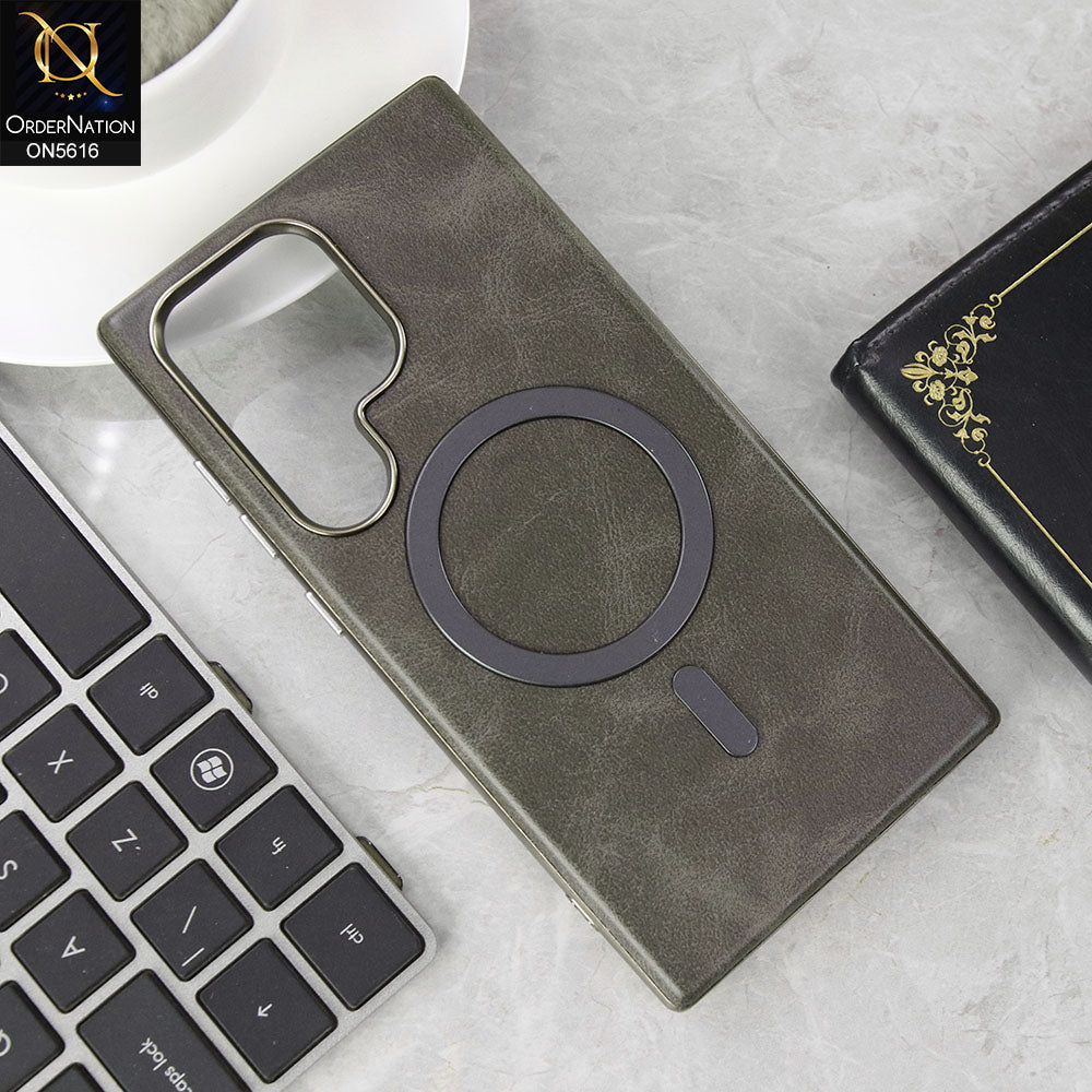 Samsung Galaxy S25 Ultra Cover - Gray -  New Tpu Soft Leather And Metal Bordered Soft Case With Magsafe Design