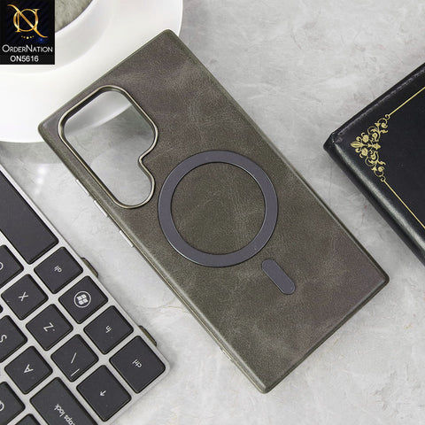 Samsung Galaxy S25 Ultra Cover - Gray -  New Tpu Soft Leather And Metal Bordered Soft Case With Magsafe Design