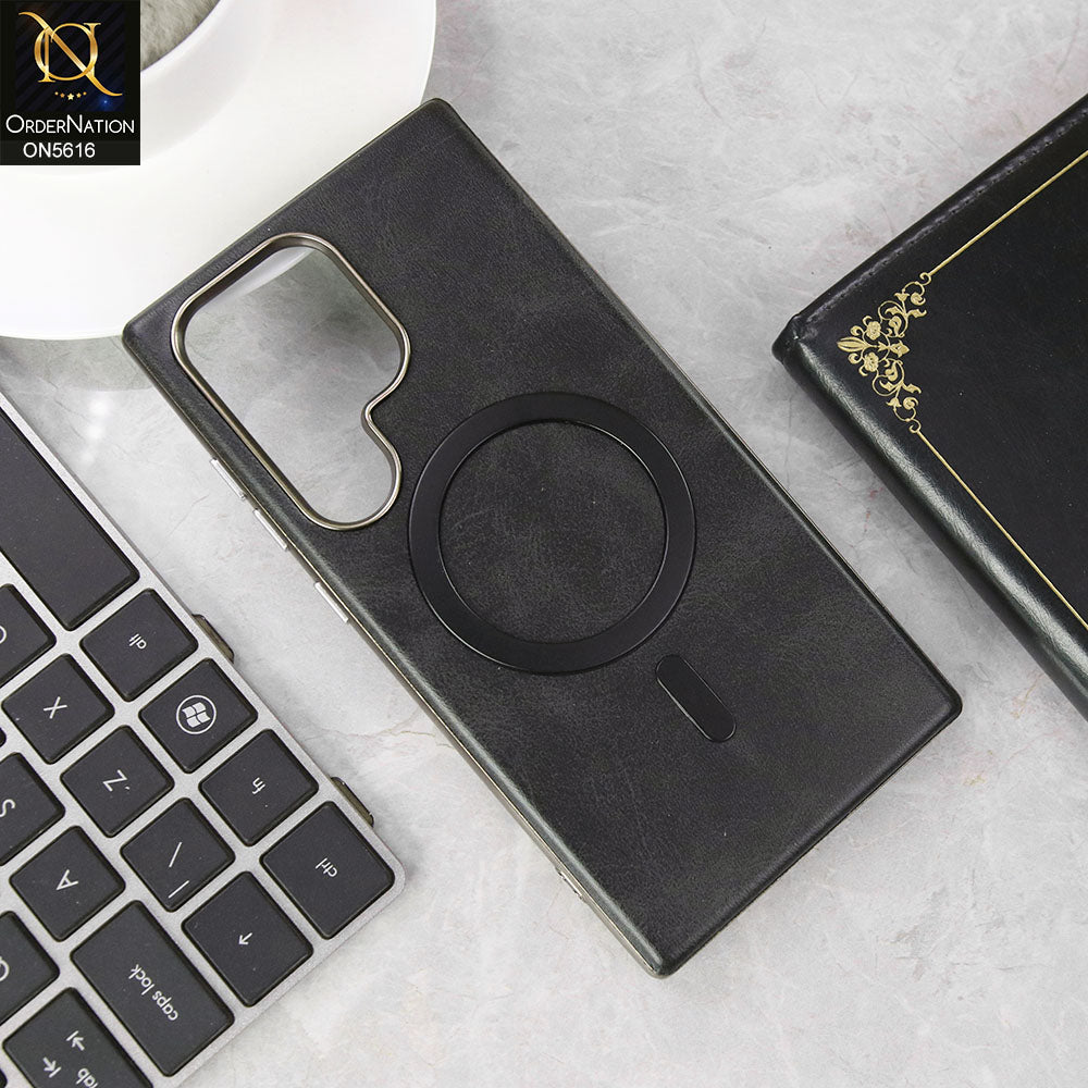 Samsung Galaxy S24 Ultra Cover - Black -  New Tpu Soft Leather And Metal Bordered Soft Case With Magsafe Design