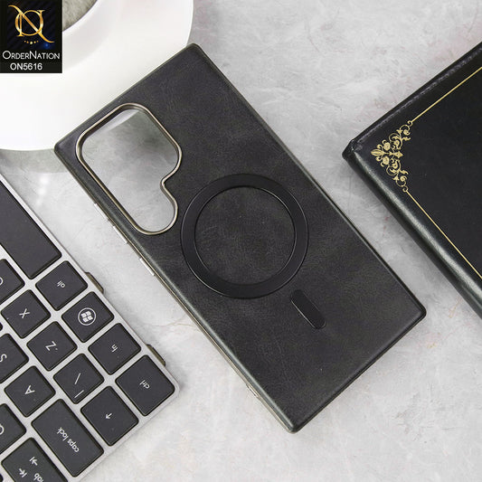 Samsung Galaxy S24 Ultra Cover - Black -  New Tpu Soft Leather And Metal Bordered Soft Case With Magsafe Design