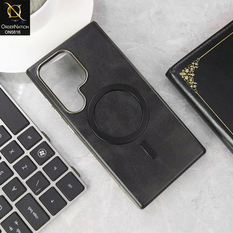 Samsung Galaxy S24 Ultra Cover - Black -  New Tpu Soft Leather And Metal Bordered Soft Case With Magsafe Design