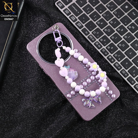 Xiaomi Redmi A3 Cover - Purple -  New Primp Shiny Glitter Case With Pearls And Rhinestones And Beeded Keychain