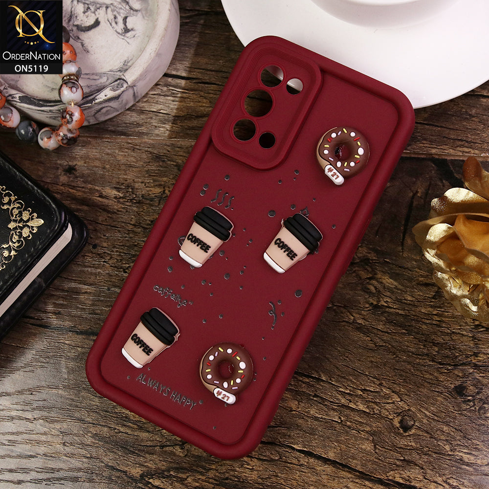 Oppo Reno 5 5G Cover - Maroon - D1 - Cute 3D Donut Coffee Soft Silicon Case with Camera Protection