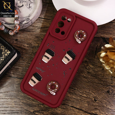 Oppo Reno 5 5G Cover - Maroon - D1 - Cute 3D Donut Coffee Soft Silicon Case with Camera Protection
