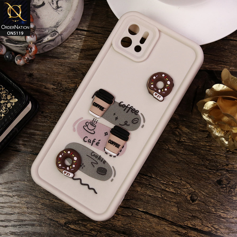 Oppo A16e Cover - White - D2 - Cute 3D Donut Coffee Soft Silicon Case with Camera Protection