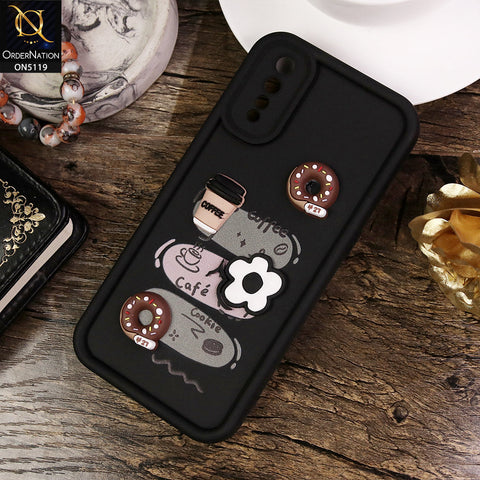 Vivo S1 Cover - Black  - D2 - Cute 3D Donut Coffee Soft Silicon Case with Camera Protection