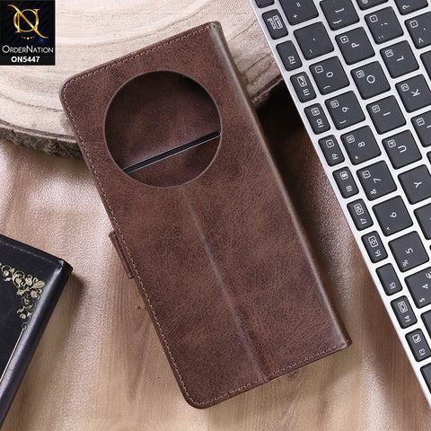 Oppo Reno 12F Cover - Dark Brown - Premium Business Series Magnetic Leather Wallet Flip book Card Slots Soft Case