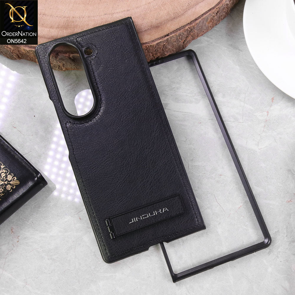 Samsung Galaxy Z Fold 5 5G  Cover - Black - New Jaguar Premium Leather Case With Metal Kick Stand And Mage Safe