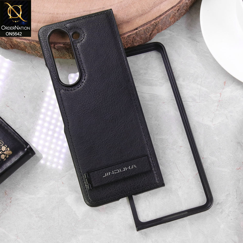 Samsung Galaxy Z Fold 4 5G  Cover - Black - New Jaguar Premium Leather Case With Metal Kick Stand And Mage Safe