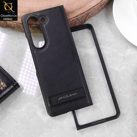 Samsung Galaxy Z Fold 4 5G  Cover - Black - New Jaguar Premium Leather Case With Metal Kick Stand And Mage Safe
