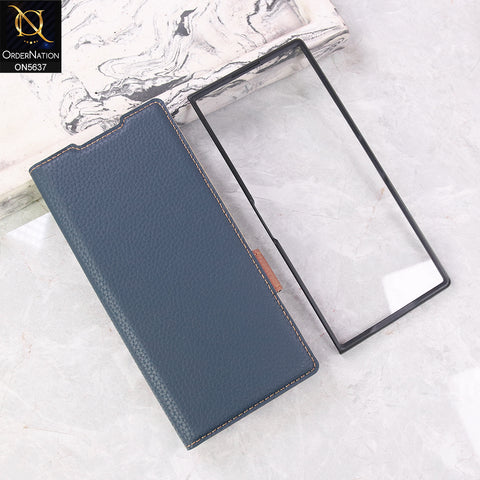 Samsung Galaxy Z Fold 7 Cover + Protector - Blue - New Premium Leather Flip Case With Screen Protector And Kick Stand