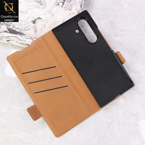 Samsung Galaxy Z Fold 7 Cover + Protector - Blue - New Premium Leather Flip Case With Screen Protector And Kick Stand