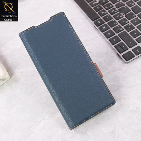 Samsung Galaxy Z Fold 7 Cover + Protector - Blue - New Premium Leather Flip Case With Screen Protector And Kick Stand