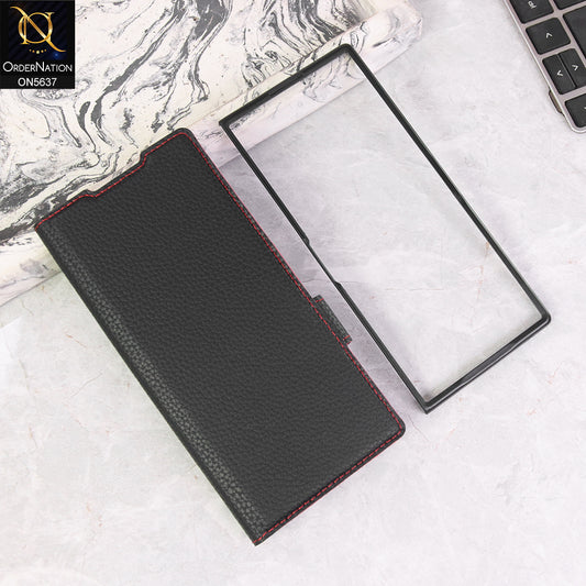 Samsung Galaxy Z Fold 7 Cover + Protector - Black - New Premium Leather Flip Case With Screen Protector And Kick Stand