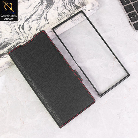 Samsung Galaxy Z Fold 7 Cover + Protector - Black - New Premium Leather Flip Case With Screen Protector And Kick Stand