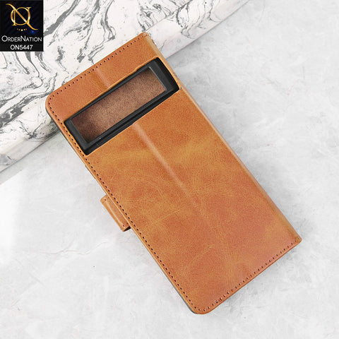 Google Pixel 7 Pro Cover - Light Brown - Premium Leather Megantic Flip Book Covers With Card Holding Option